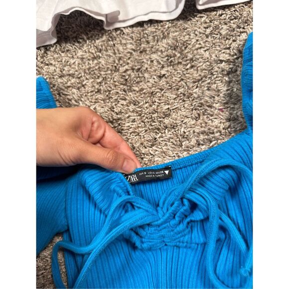 zara puff sleeve crop top blouse bundle cottagecore white and blue women’s S - Picture 4 of 12